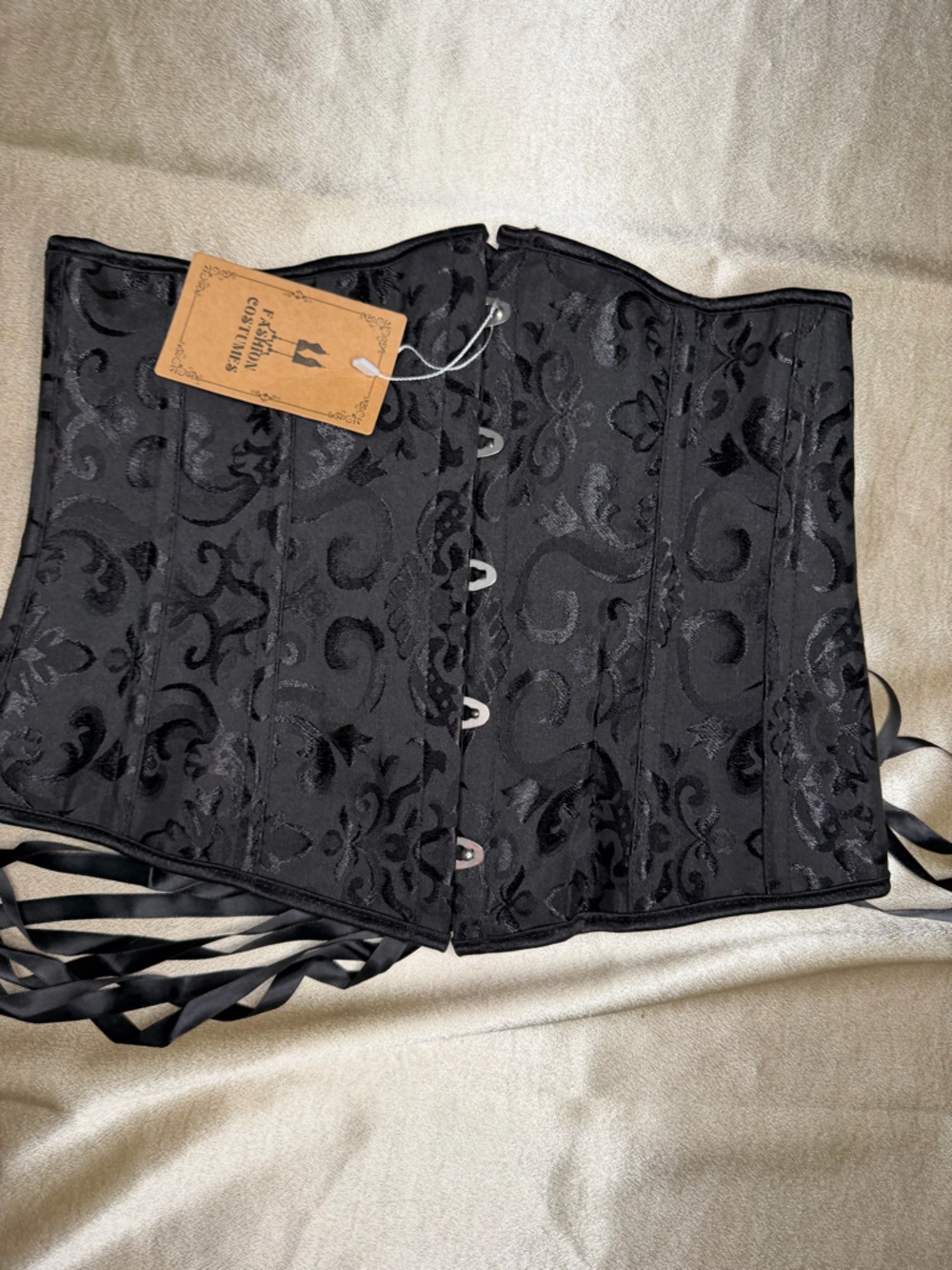 Fashion Costumes Black Damask Underbust Corset Waist Cincher, Size M NWT